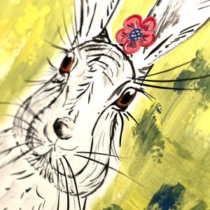 Hase mit Blume
